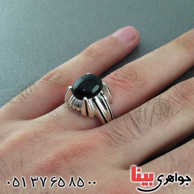 انگشتر عقیق سیاه (اونیکس) مردانه چهارچنگ _کد:15426