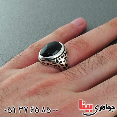 انگشتر عقیق سیاه (اونیکس) مردانه طرح شبکه کاری _کد:15456