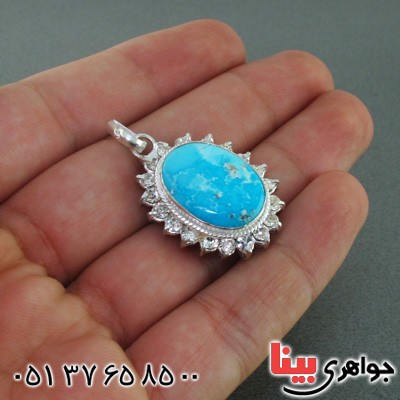گردنبند فیروزه نیشابوری زنانه دور جواهری _کد:15457