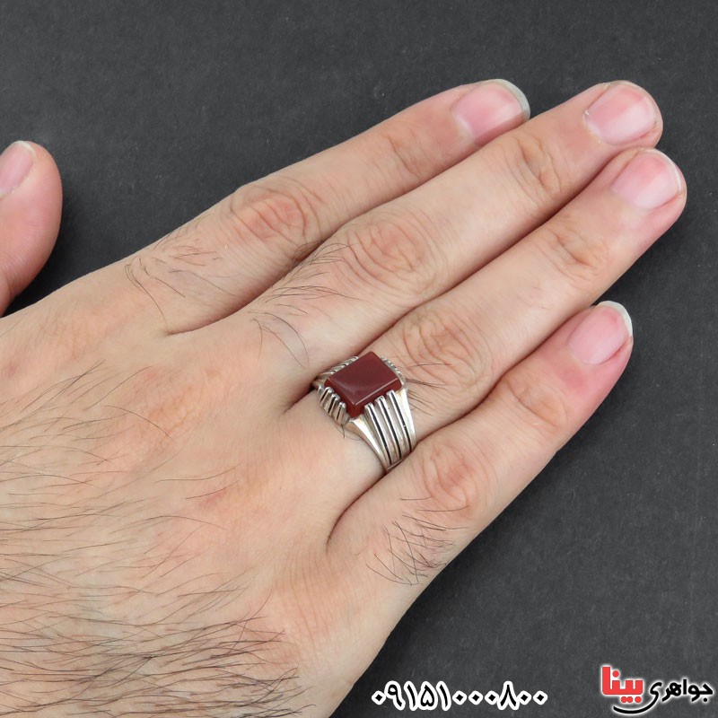انگشتر عقیق قرمز مردانه چنگی خوشرنگ _کد:15470