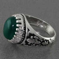 انگشتر عقیق سبز مردانه طرح اسلیمی _کد:15474