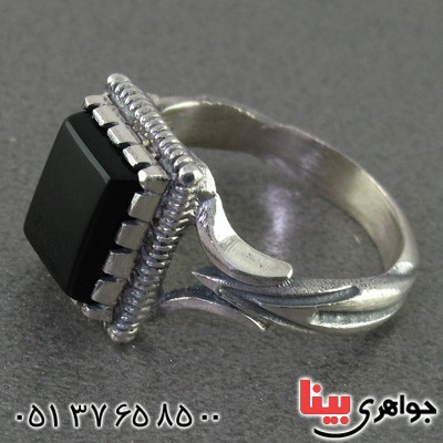 انگشتر عقیق سیاه (اونیکس) مردانه طرح اسلیمی _کد:15490