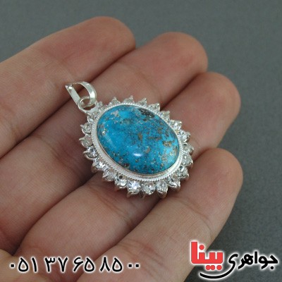گردنبند فیروزه نیشابوری شجری زنانه دور جواهری _کد:15494