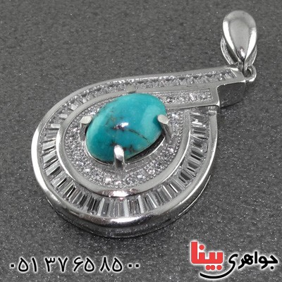 گردنبند فیروزه نیشابوری درشت زنانه رودیوم _کد:15510