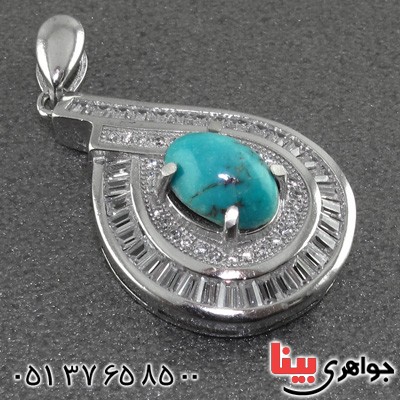 گردنبند فیروزه نیشابوری درشت زنانه رودیوم _کد:15510