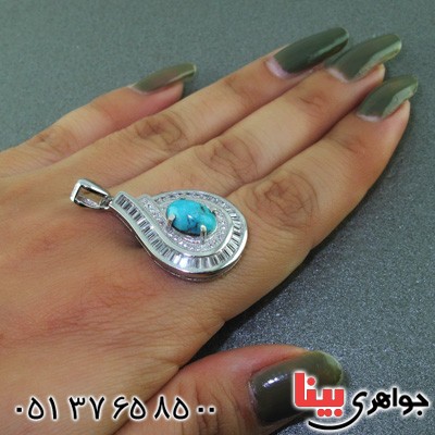 گردنبند فیروزه نیشابوری درشت زنانه رودیوم _کد:15510