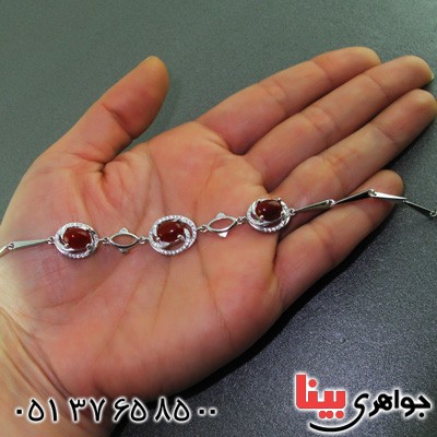 دستبند عقیق قرمز رودیوم زنانه درشت خوشرنگ _کد:15512