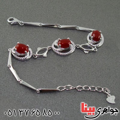 دستبند عقیق قرمز رودیوم زنانه درشت خوشرنگ _کد:15512