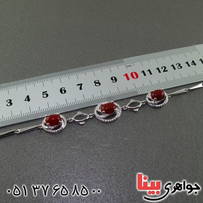 دستبند عقیق قرمز رودیوم زنانه درشت خوشرنگ _کد:15512