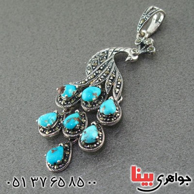 گردنبند فیروزه نیشابوری زنانه عالی طرح طاووس _کد:2073