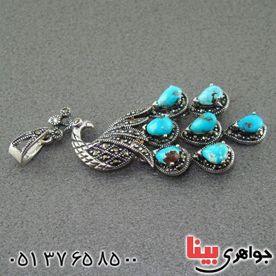 گردنبند فیروزه نیشابوری زنانه عالی طرح طاووس _کد:2073