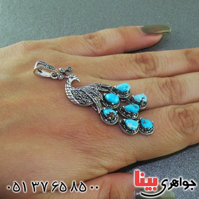 گردنبند فیروزه نیشابوری زنانه عالی طرح طاووس _کد:2073