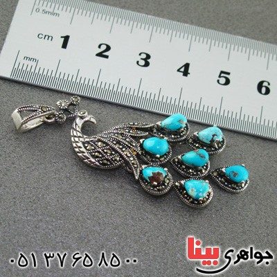 گردنبند فیروزه نیشابوری زنانه عالی طرح طاووس _کد:2073