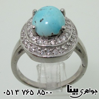 انگشتر فیروزه نیشابوری برلیان سوئیسی دو ردیفه