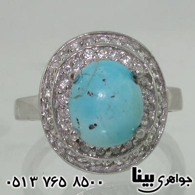 انگشتر فیروزه نیشابوری برلیان سوئیسی دو ردیفه