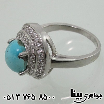 انگشتر فیروزه نیشابوری برلیان سوئیسی دو ردیفه