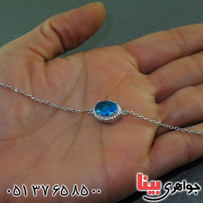 دستبند توپاز آبی زنانه رودیوم خوشرنگ _کد:15519