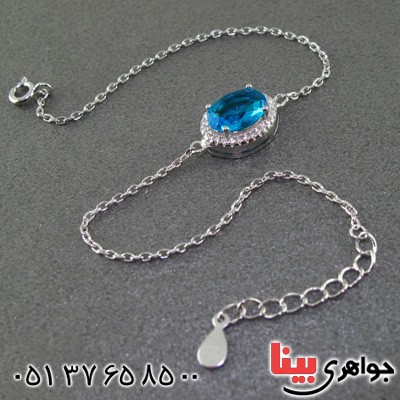دستبند توپاز آبی زنانه رودیوم خوشرنگ _کد:15519