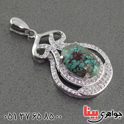 گردنبند فیروزه نیشابوری شجری رودیوم زنانه طرح مار _کد:15532