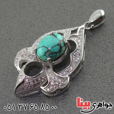 گردنبند فیروزه نیشابوری شجری رودیوم زنانه خاص _کد:15539
