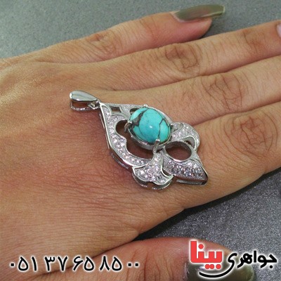 گردنبند فیروزه نیشابوری شجری رودیوم زنانه خاص _کد:15539