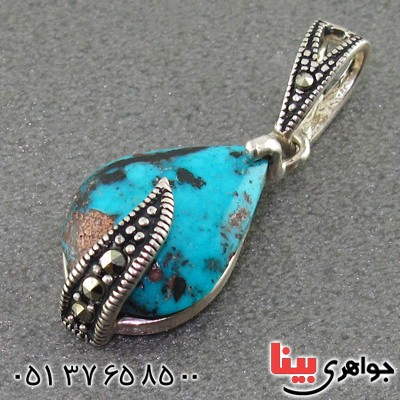 گردنبند فیروزه نیشابوری شجری زنانه طرح اشکی _کد:15543
