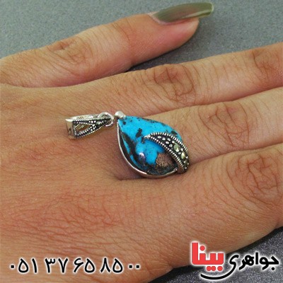 گردنبند فیروزه نیشابوری شجری زنانه طرح اشکی _کد:15543
