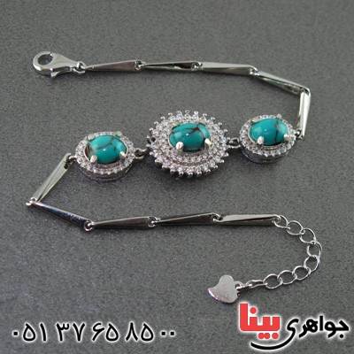 دستبند فیروزه نیشابوری رودیوم زنانه تک _کد:15556