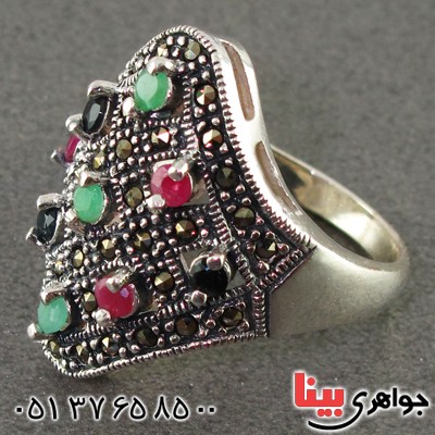 انگشتر چند جواهر و حدید مارکازیت درجه یک زنانه درشت فاخر _کد:15560