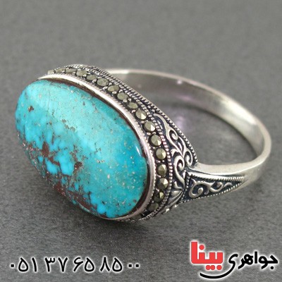 انگشتر فیروزه نیشابوری شجری و حدید مارکازیت خوشرنگ _کد:15571