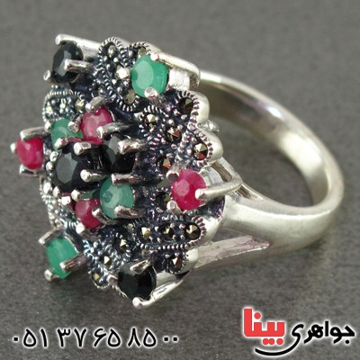 انگشتر چند جواهر و حدید مارکازیت درجه یک زنانه درشت و فاخر _کد:15573