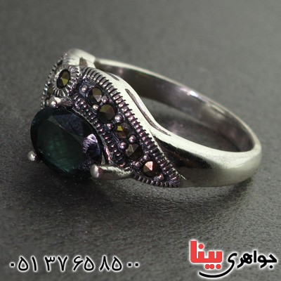 انگشتر یاقوت کبود و حدید مارکازیت درجه یک زنانه _کد:15575