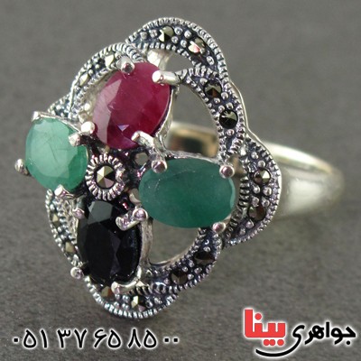 انگشتر چند جواهر یاقوت و زمرد درجه یک درشت فاخر _کد:15576