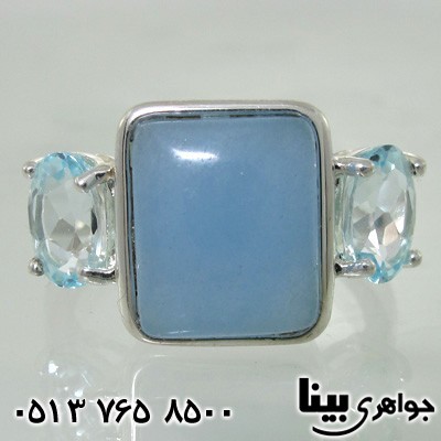 انگشتر چند جواهر آکوامارین و مون استون