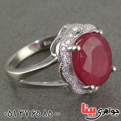 انگشتر یاقوت سرخ رودیوم زنانه مدل گلبرگ _کد:15610