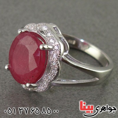 انگشتر یاقوت سرخ رودیوم زنانه مدل گلبرگ _کد:15610