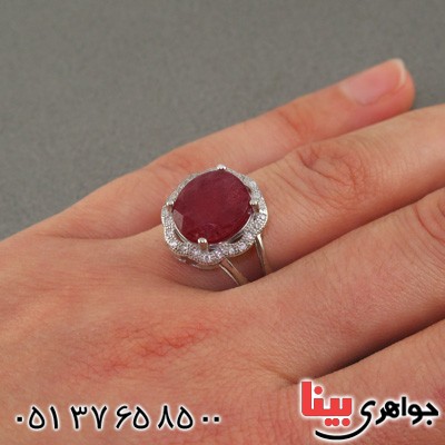 انگشتر یاقوت سرخ رودیوم زنانه مدل گلبرگ _کد:15610