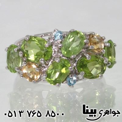 انگشتر چند جواهر زبرجد، سیترین، آکوامارین