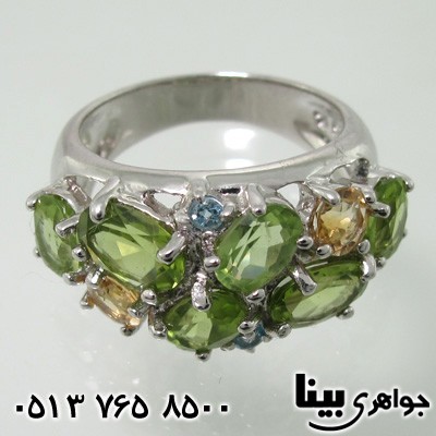 انگشتر چند جواهر زبرجد، سیترین، آکوامارین