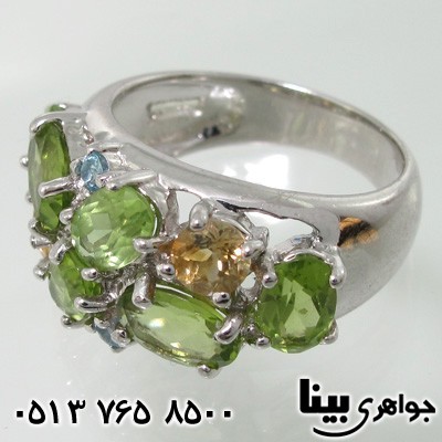 انگشتر چند جواهر زبرجد، سیترین، آکوامارین