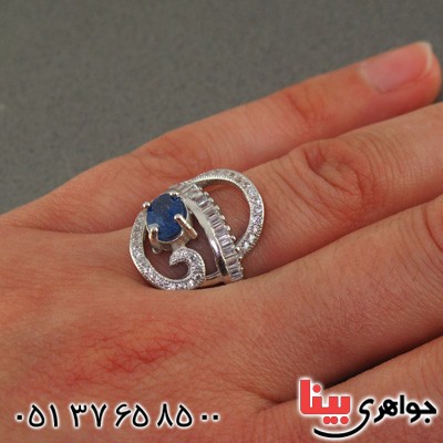انگشتر یاقوت کبود رودیوم زنانه خوشرنگ _کد:15621