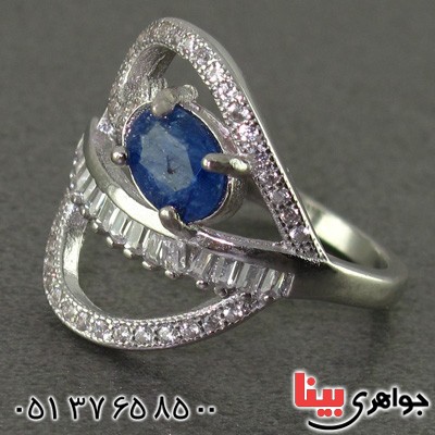 انگشتر یاقوت کبود رودیوم زنانه خوشرنگ _کد:15621