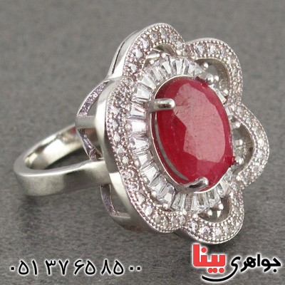 انگشتر یاقوت سرخ درشت زنانه رودیوم مدل گل _کد:15627