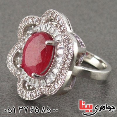 انگشتر یاقوت سرخ درشت زنانه رودیوم مدل گل _کد:15627