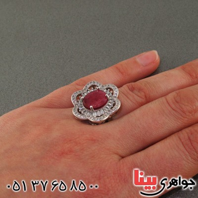 انگشتر یاقوت سرخ درشت زنانه رودیوم مدل گل _کد:15627