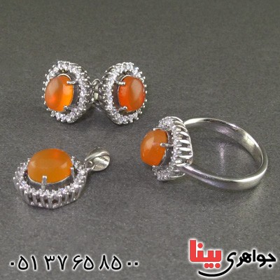 سرویس عقیق یمنی زنانه رودیوم دور جواهری _کد:15632