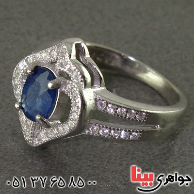 انگشتر یاقوت کبود رودیوم زنانه مدل روشنک _کد:15635