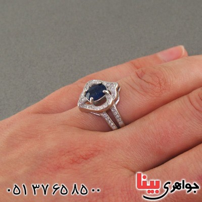 انگشتر یاقوت کبود رودیوم زنانه مدل روشنک _کد:15635