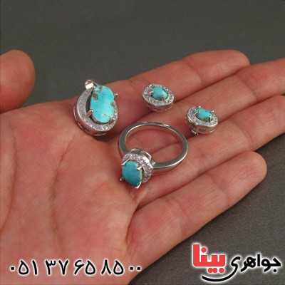 سرویس فیروزه نیشابوری زنانه رودیوم دور نگین _کد:15637