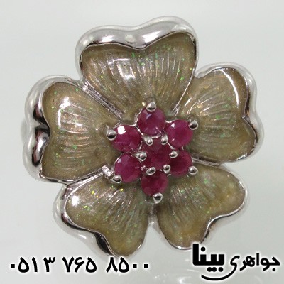 انگشتر یاقوت سرخ گل میناکاری